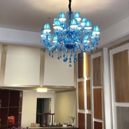 נברשת קריסטל גדולה תליון אירופאי בצבע כחול בהיר אסתטי