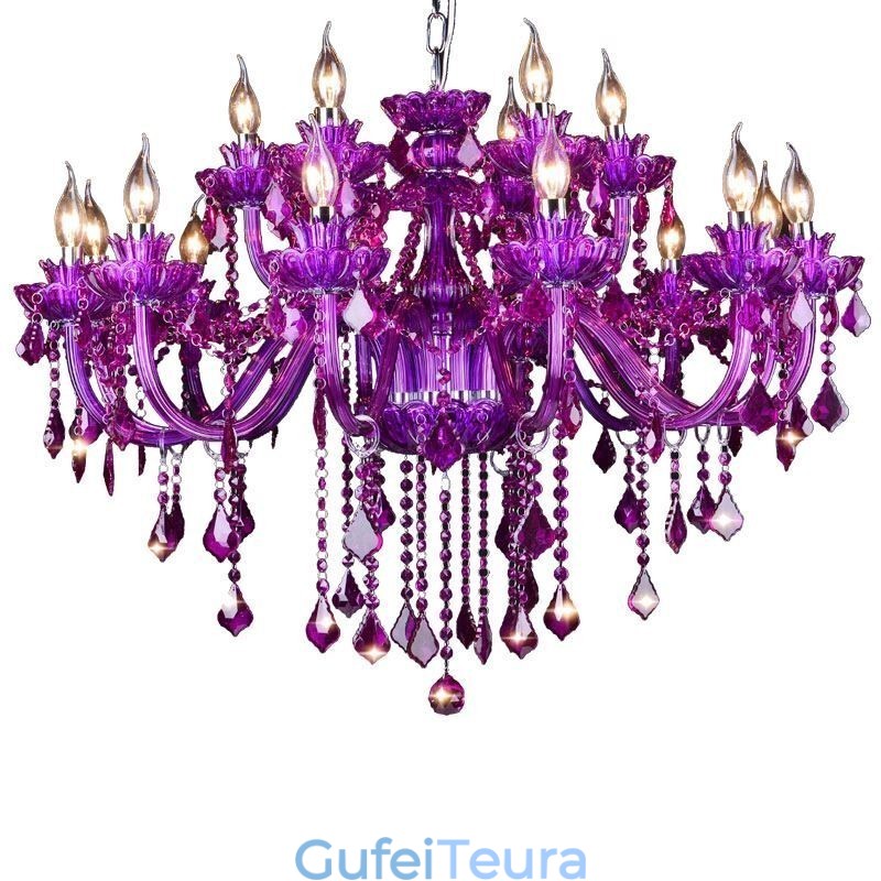 נברשת אירופית אור תקרת קריסטל סגול אלגנטי