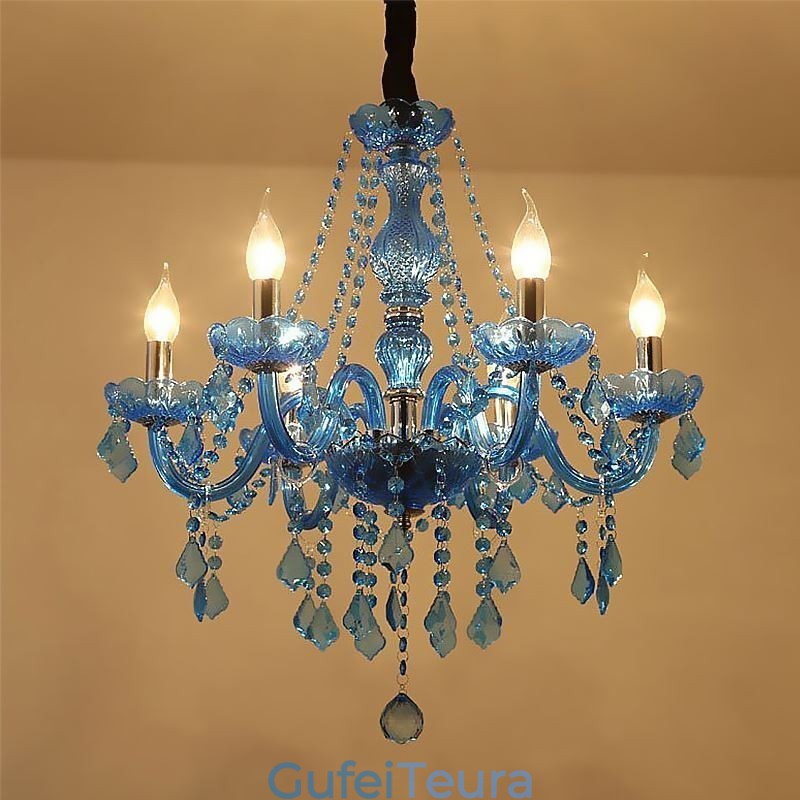 תאורת תליון ייחודית בסגנון אירופאי כחול קריסטל