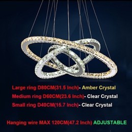 מנורות תליון ענבר ובהיר K9 נברשת קריסטל תאורת עם 3 טבעות