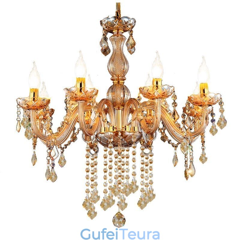 נברשת קריסטל אירופאית תאורת תליון ענבר אלגנטית