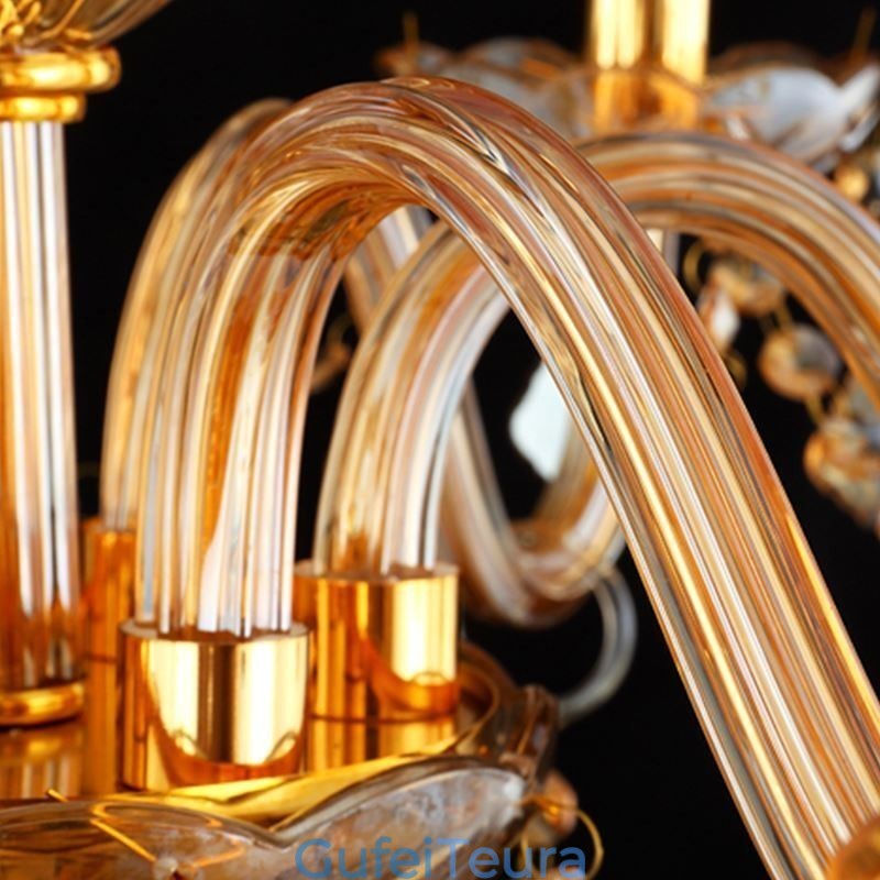 נברשת קריסטל אירופאית תאורת תליון ענבר אלגנטית