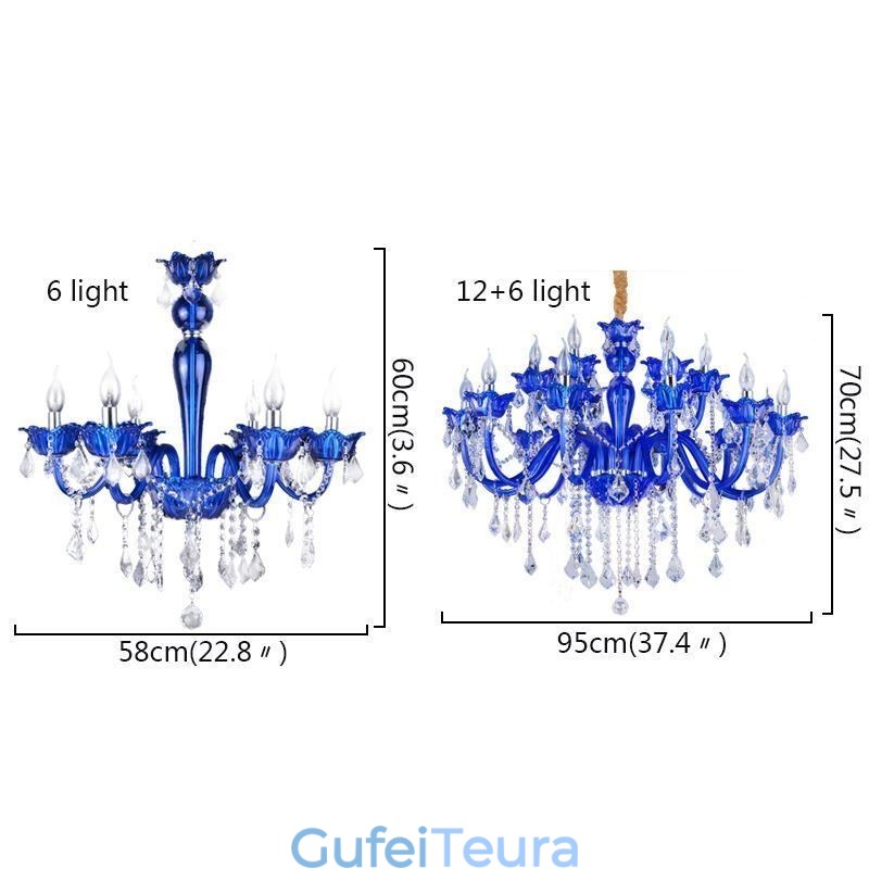 נברשת קריסטל בסגנון אירופאי כחול קריסטל זכוכית תליון אור