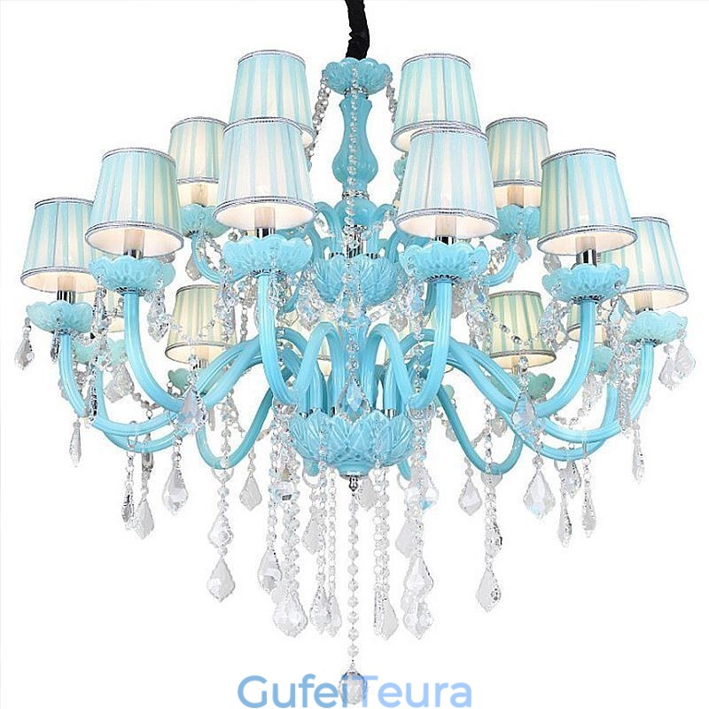 אירופאי נברשת קריסטל גדולה בצבע כחול תליון אור