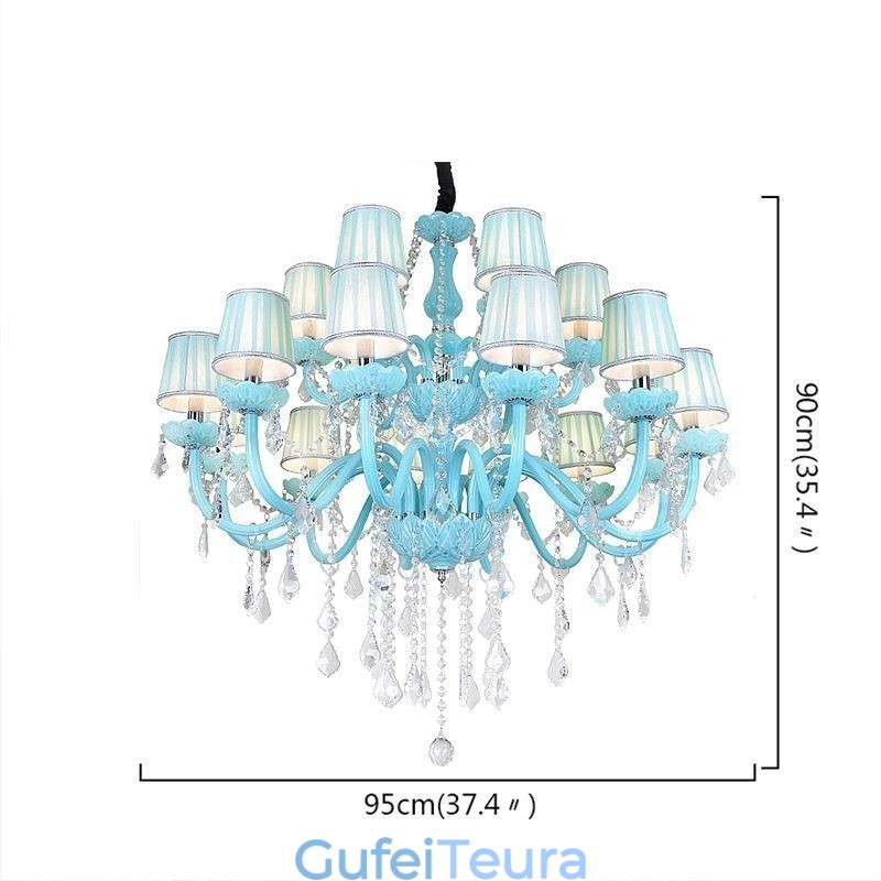 אירופאי נברשת קריסטל גדולה בצבע כחול תליון אור