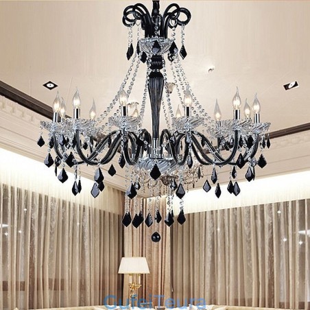 נברשת קריסטל רטרו אירופאית שחורה תליון אור