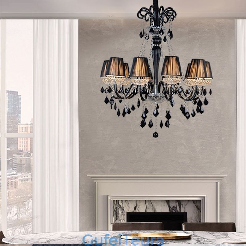 נברשת קריסטל רטרו אירופאית שחורה תליון אור