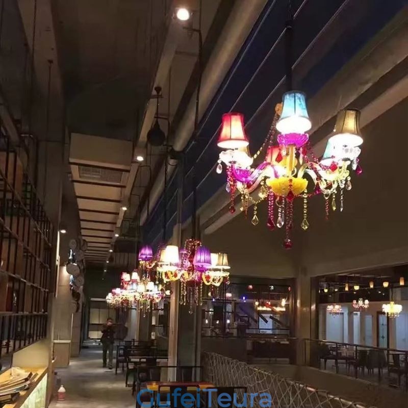 אור תליון אירופאי נברשת קריסטל צבעונית גדולה