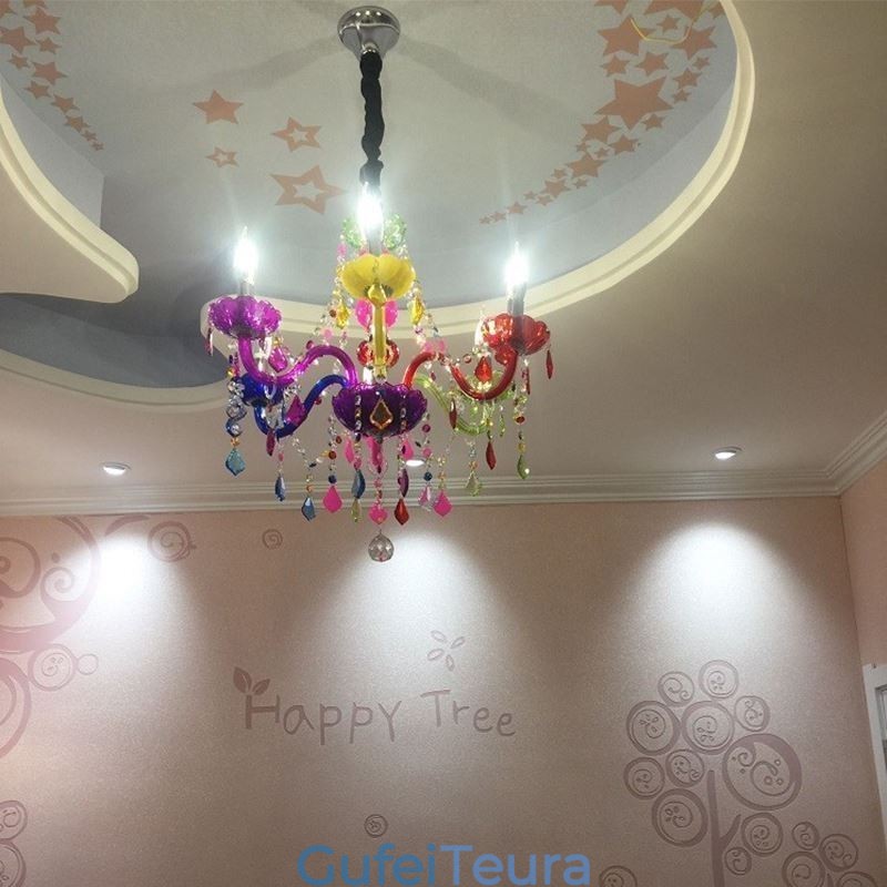 אור תליון אירופאי נברשת קריסטל צבעונית גדולה