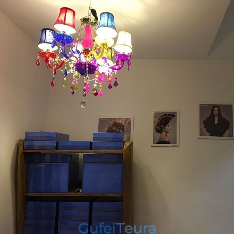 אור תליון אירופאי נברשת קריסטל צבעונית גדולה