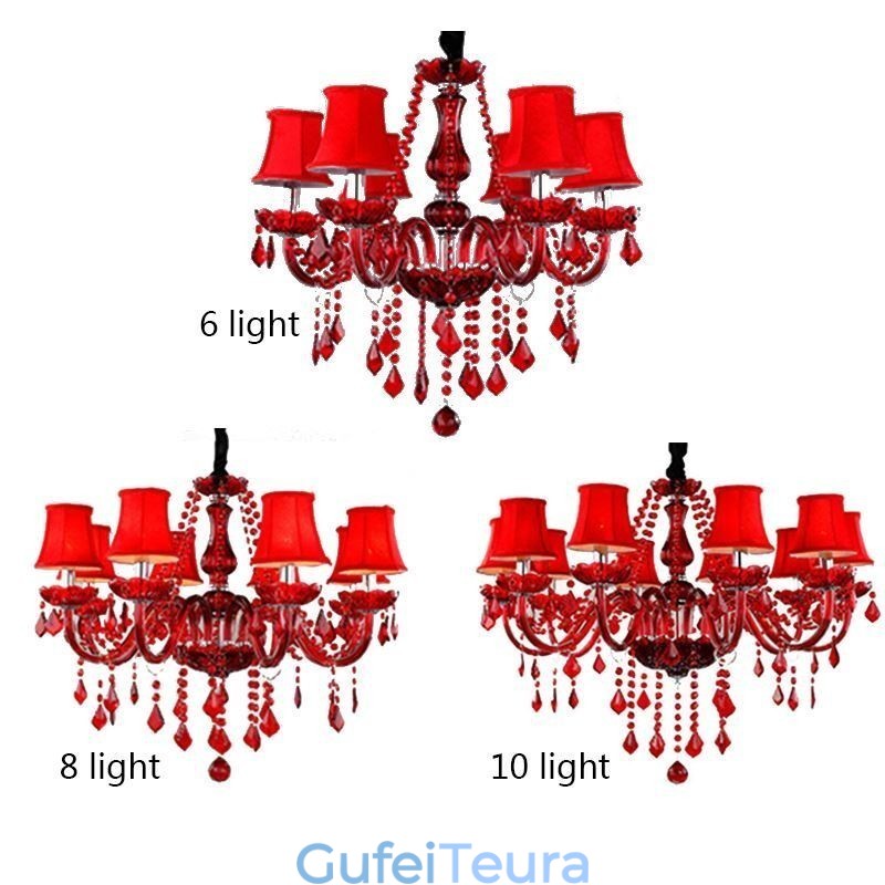 נברשת קריסטל יוקרתית בצבע אדום אירופאי אור תליון