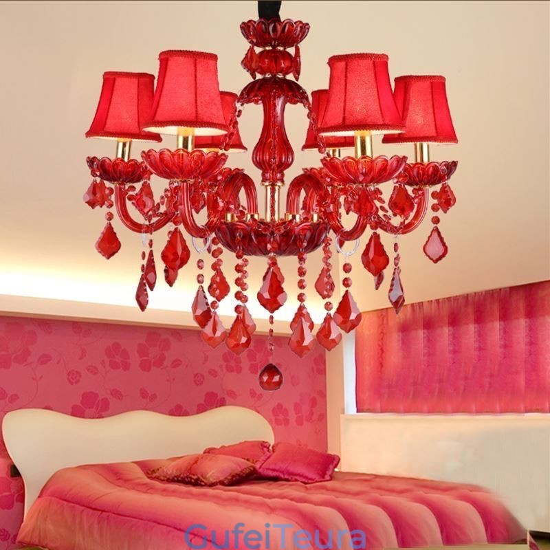 נברשת קריסטל אירופאית אלגנטית בצבע אדום תליון