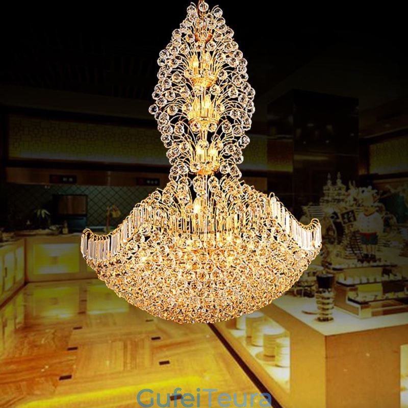 נברשת אימפריה קריסטל אירופית גדולה בצבע זהב אור תליון