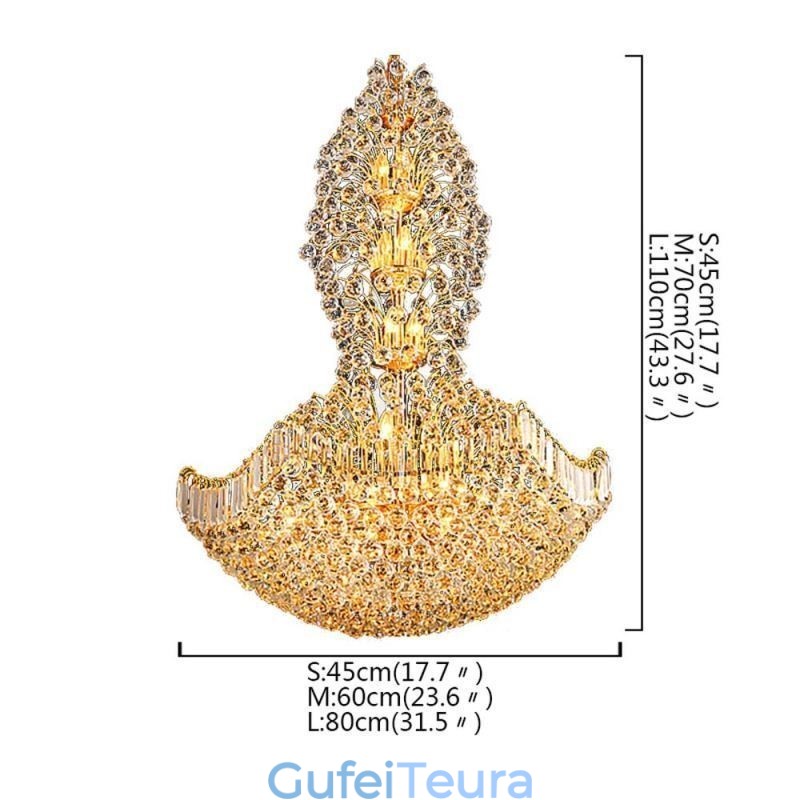 נברשת אימפריה קריסטל אירופית גדולה בצבע זהב אור תליון