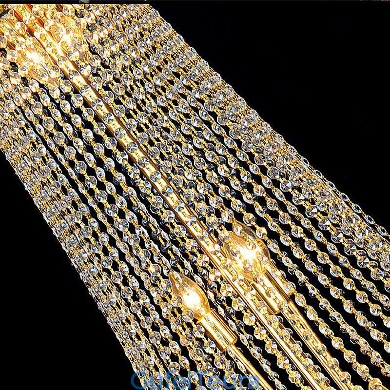 נברשת קריסטל אלגנטית אירופאית תליון אור נברשת תלייה ארוכה גרם מדרגות דופלקס