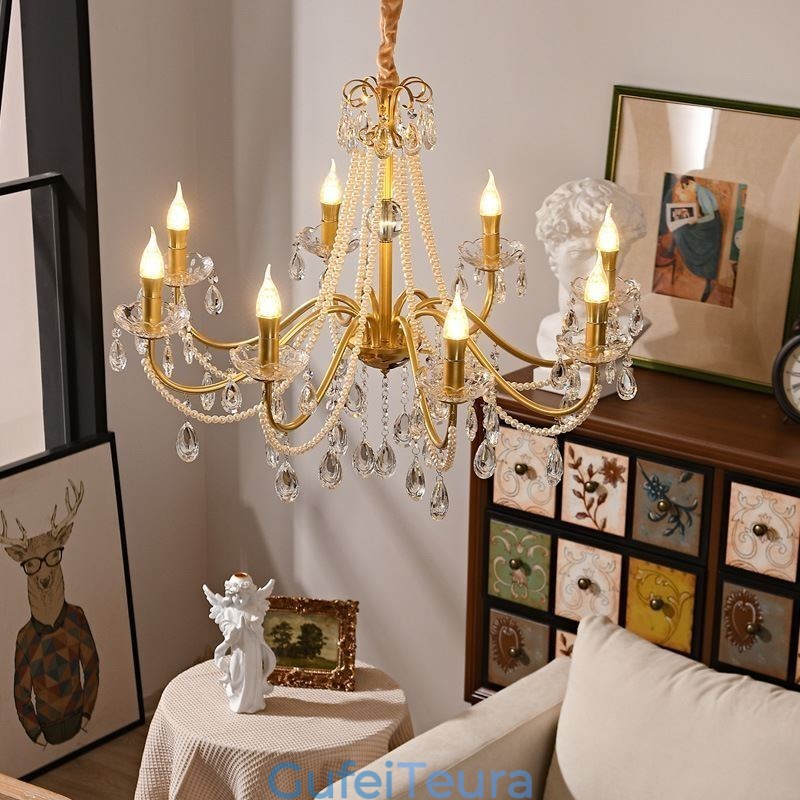 אור תליון קריסטל אמריקאי בסגנון כפרי יצירתי ברזל אמנות אור תקרה