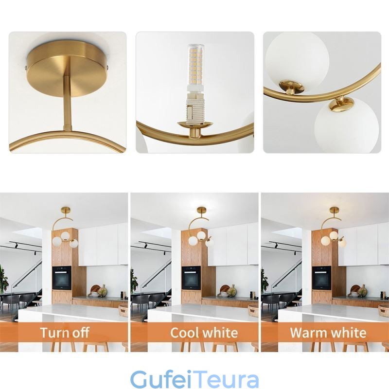 תאורת תקרת זכוכית לבנה חלבית מודרנית ופשוטה עם שלושה ראשים G9 5W