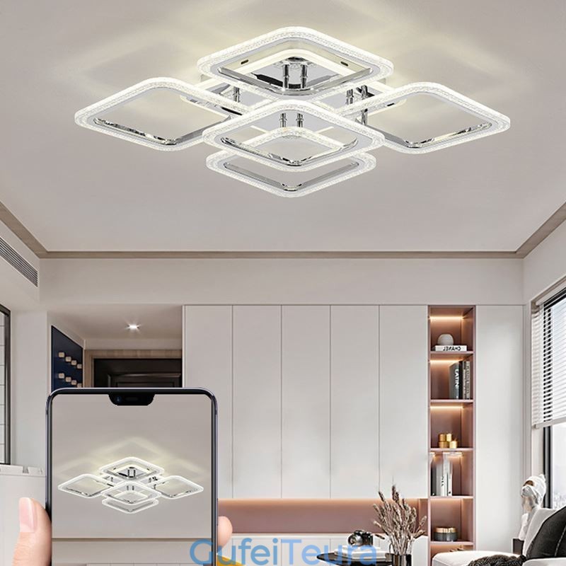 תאורת תקרה מרובעת כרום אקריליק שטוחה 5 נורות