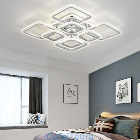 תאורת תקרה מרובעת אקרילית מרובעת משובצת כרום 8 אורות