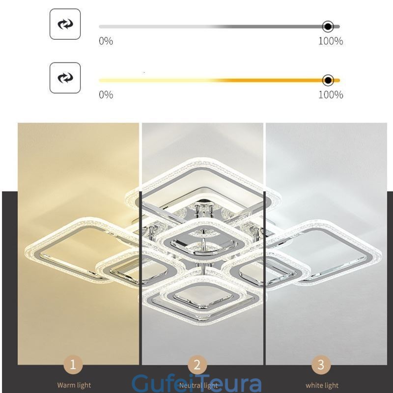 תאורת תקרה מרובעת אקרילית מרובעת משובצת כרום 8 אורות