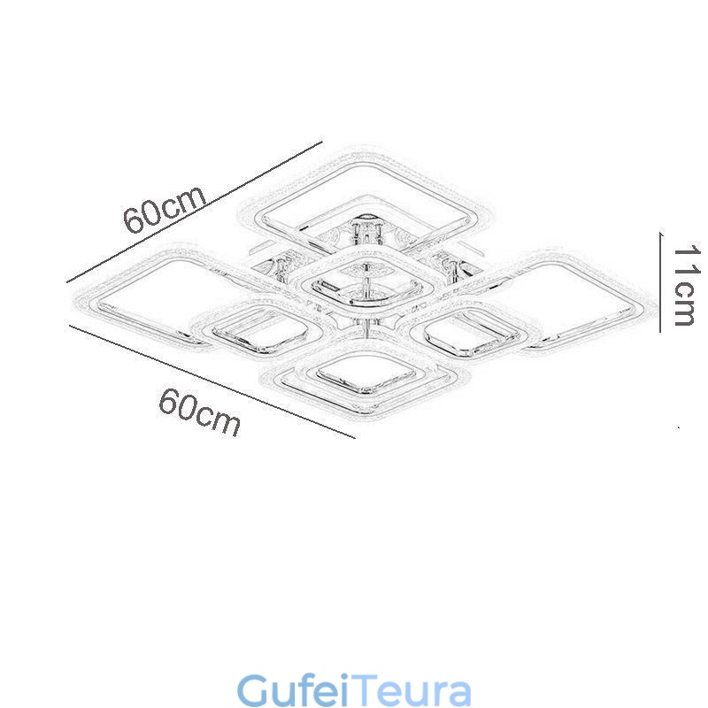 תאורת תקרה מרובעת אקרילית מרובעת משובצת כרום 8 אורות