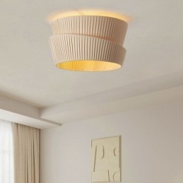 Wabi Sabi Flush Mount French Cream Style מנורת תקרה אהיל בד זוגי שכבה