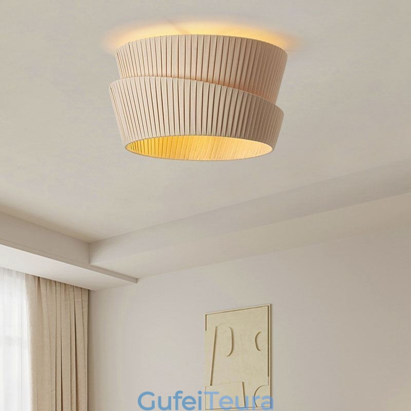 Wabi Sabi Flush Mount French Cream Style מנורת תקרה אהיל בד זוגי שכבה