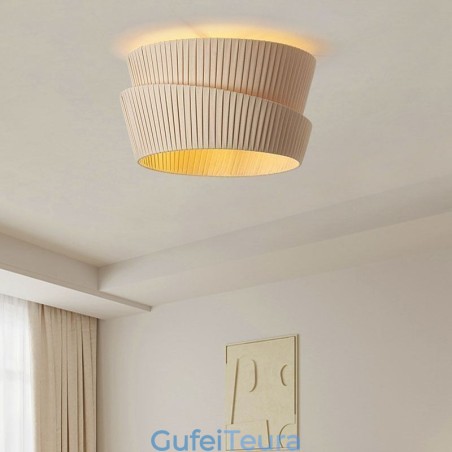 Wabi Sabi Flush Mount French Cream Style מנורת תקרה אהיל בד זוגי שכבה Wabi Sabi Flush Mount French Cream Style מנורת תקרה אהיל בד זוגי שכבה