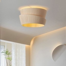 Wabi Sabi Flush Mount French Cream Style מנורת תקרה אהיל בד זוגי שכבה