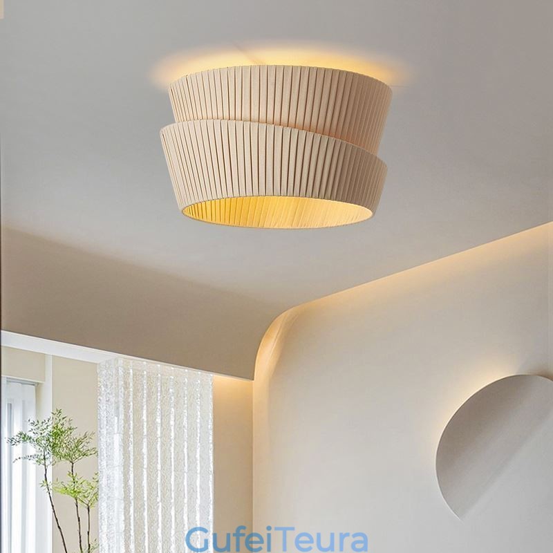 Wabi Sabi Flush Mount French Cream Style מנורת תקרה אהיל בד זוגי שכבה