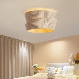 Wabi Sabi Flush Mount French Cream Style מנורת תקרה אהיל בד זוגי שכבה