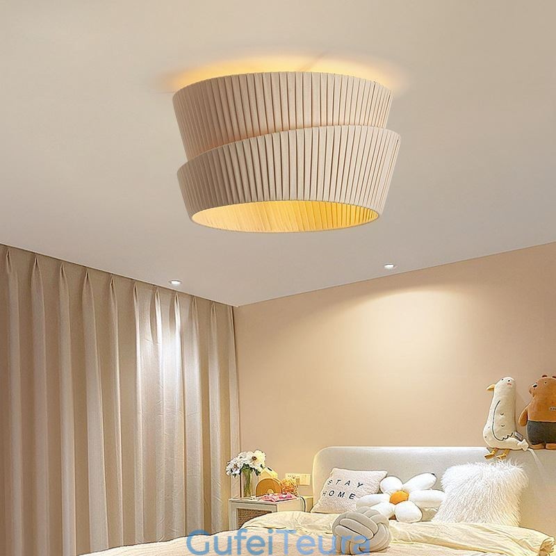 Wabi Sabi Flush Mount French Cream Style מנורת תקרה אהיל בד זוגי שכבה