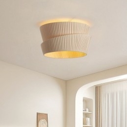 Wabi Sabi Flush Mount French Cream Style מנורת תקרה אהיל בד זוגי שכבה