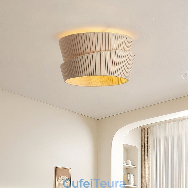 Wabi Sabi Flush Mount French Cream Style מנורת תקרה אהיל בד זוגי שכבה