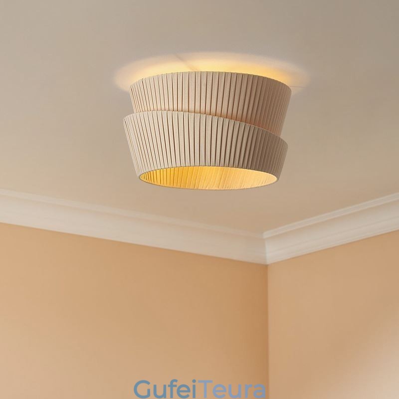 Wabi Sabi Flush Mount French Cream Style מנורת תקרה אהיל בד זוגי שכבה