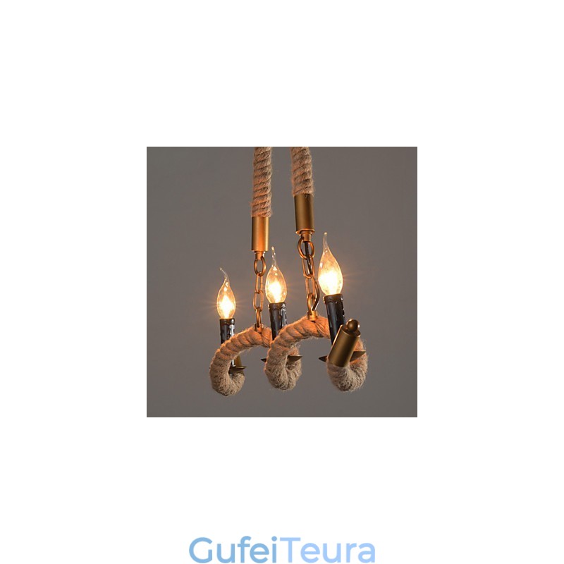 נברשת קנבוס נר וינטג' תליון ברזל יצוק נברשת חבל קנבוס גלים