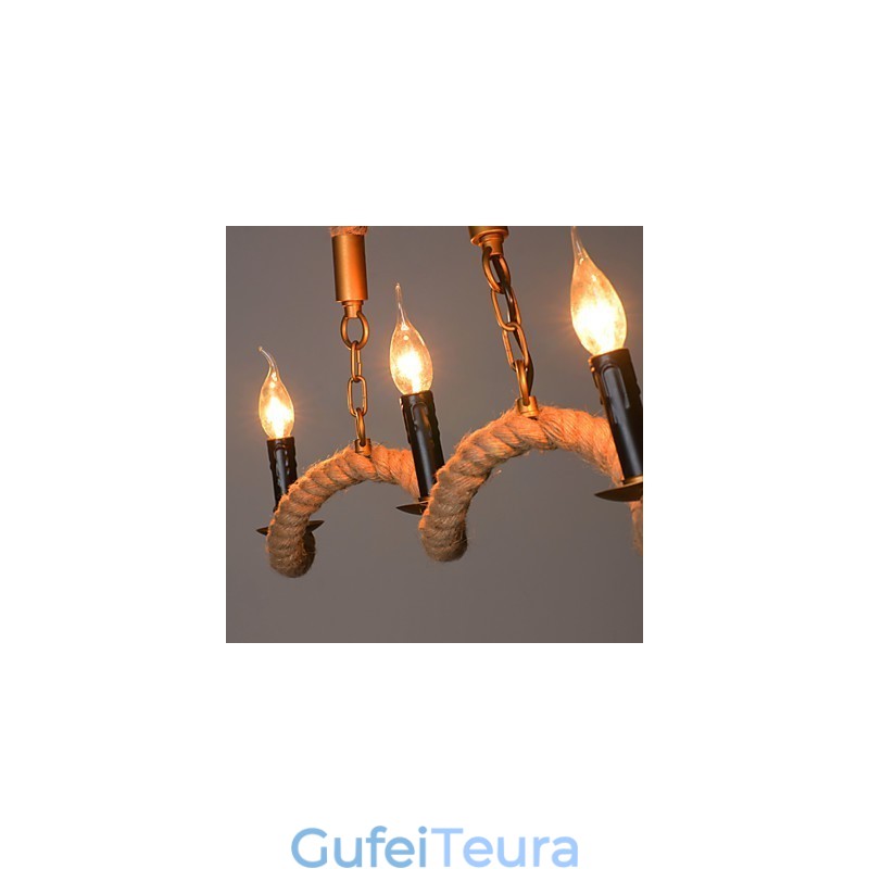 נברשת קנבוס נר וינטג' תליון ברזל יצוק נברשת חבל קנבוס גלים