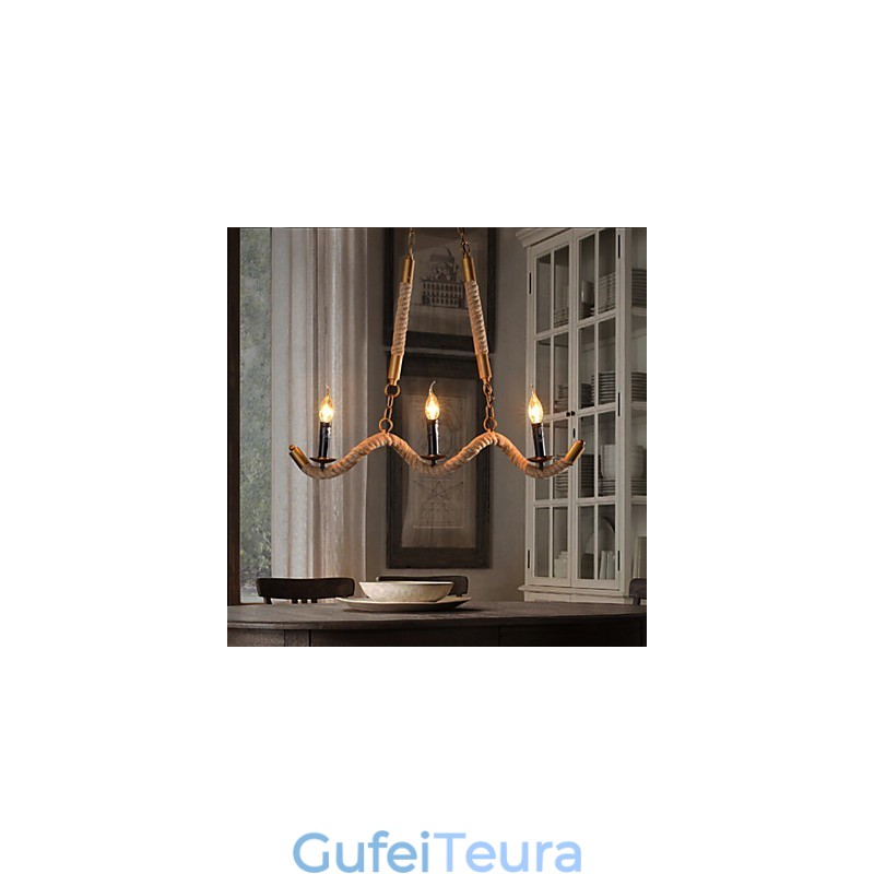 נברשת קנבוס נר וינטג' תליון ברזל יצוק נברשת חבל קנבוס גלים