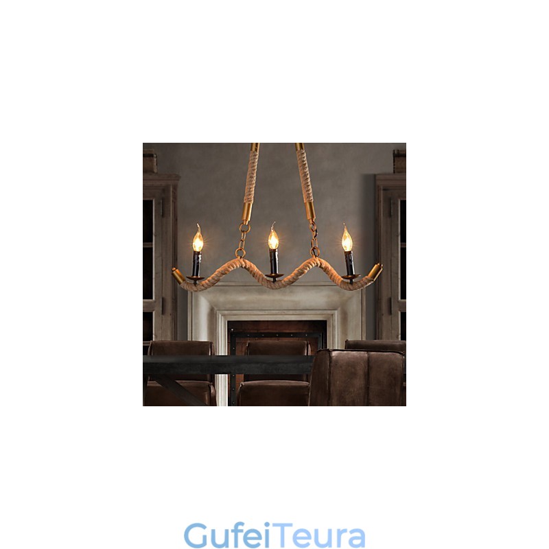 נברשת קנבוס נר וינטג' תליון ברזל יצוק נברשת חבל קנבוס גלים