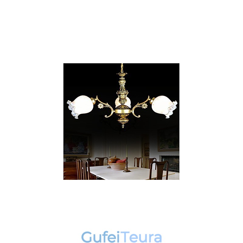 נברשת ברונזה שלושה אורות אירופאי רטרו קלאסי