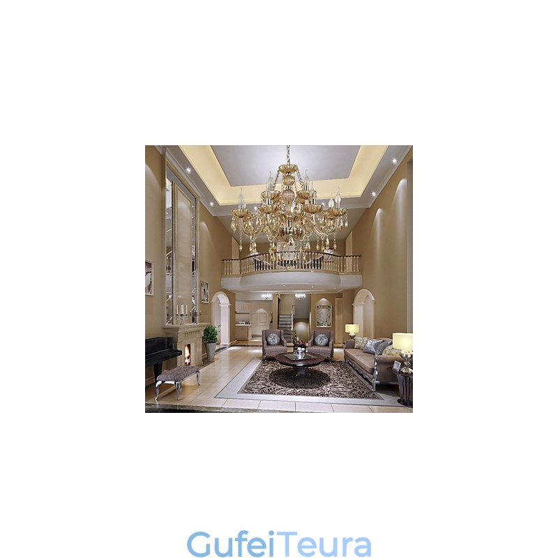 נברשת קריסטל יוקרה מודרנית 2 שכבות מגורים 12 אורות