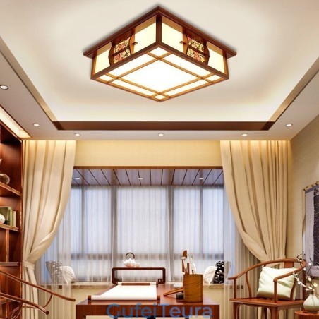 תאורת תקרה מרובעת מעץ רטרו