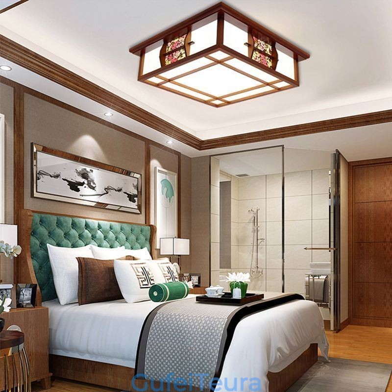 תאורת תקרה מרובעת מעץ רטרו