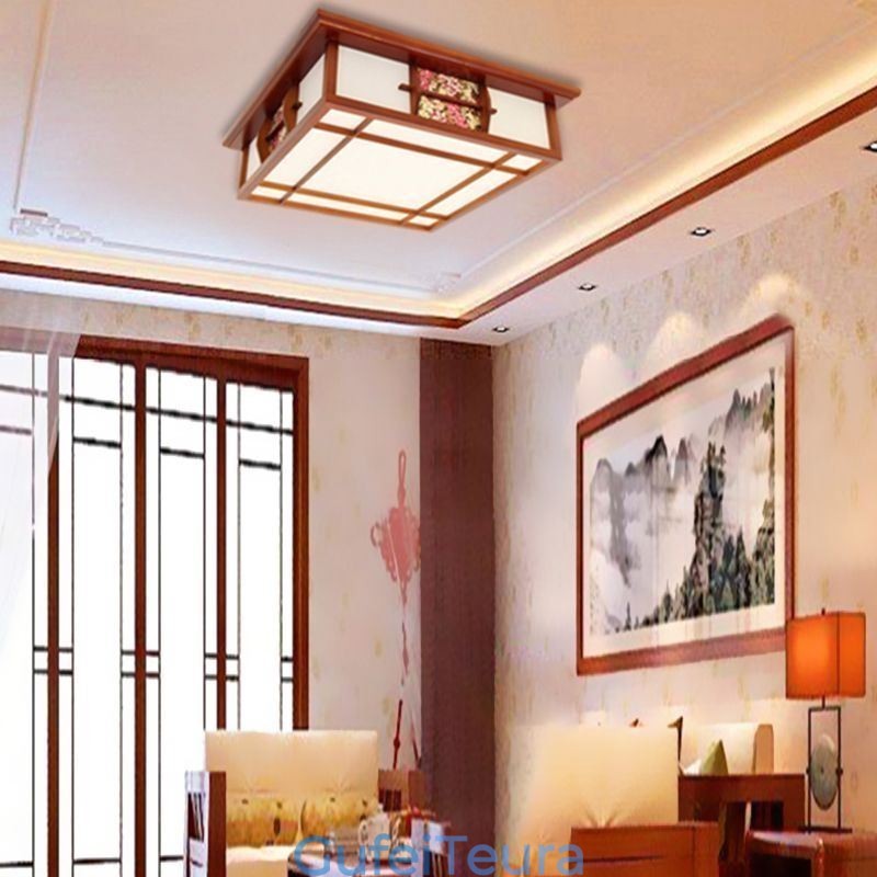 תאורת תקרה מרובעת מעץ רטרו