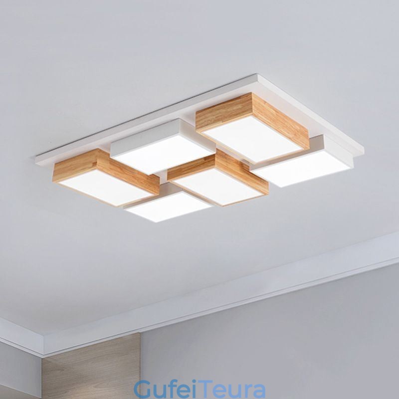 מנורת תקרת אקריליק מודרנית מעץ גיאומטרי