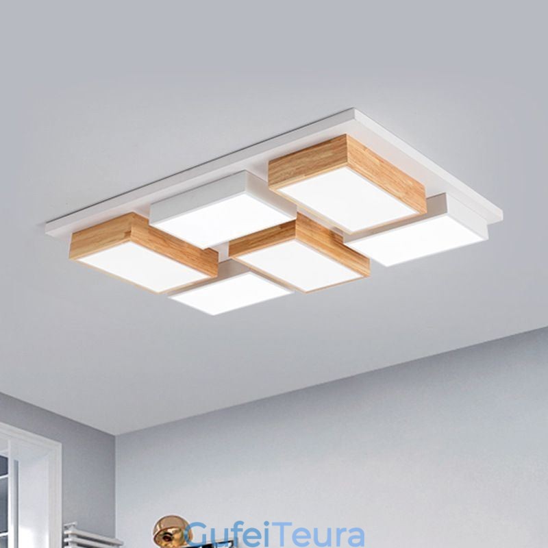 מנורת תקרת אקריליק מודרנית מעץ גיאומטרי