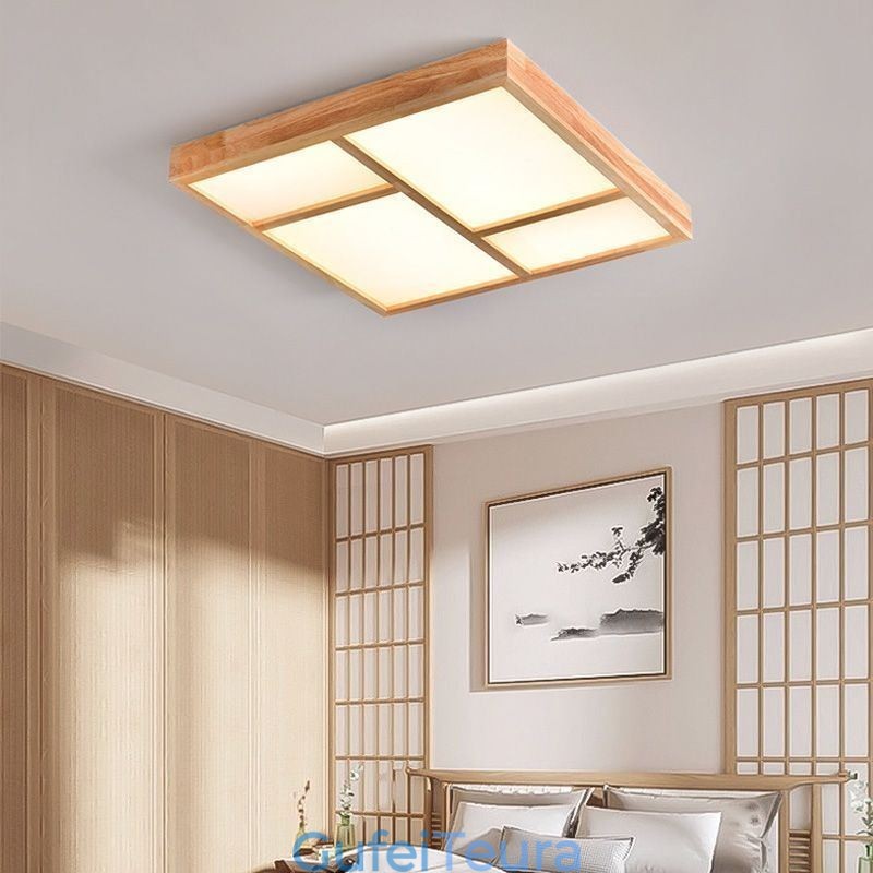 מנורת תקרת עץ אקריליק יפני אור גיאומטרי