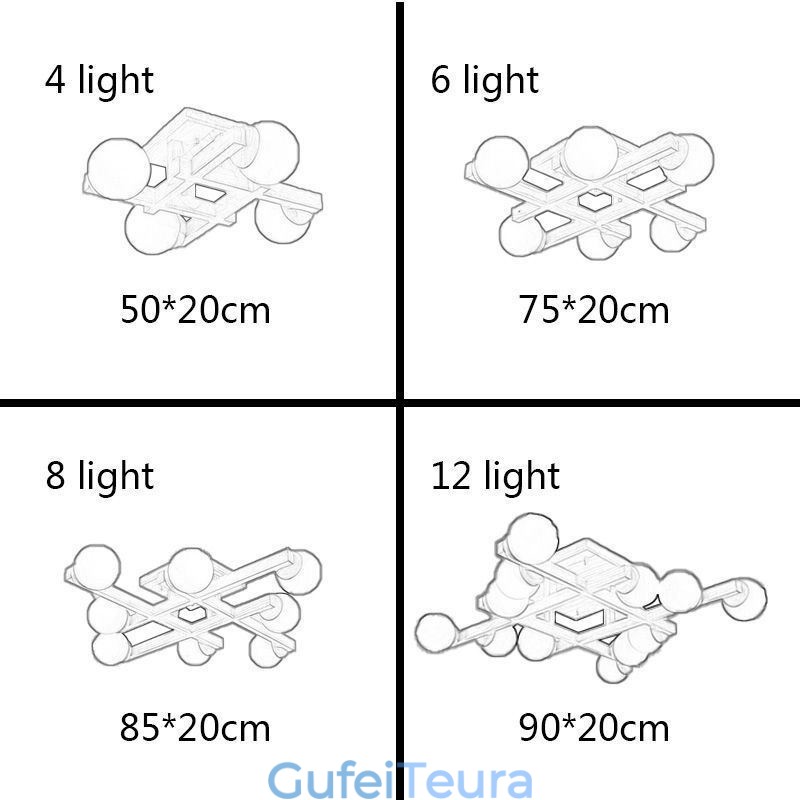 מנורת תקרה מולקולרית מעץ יפני