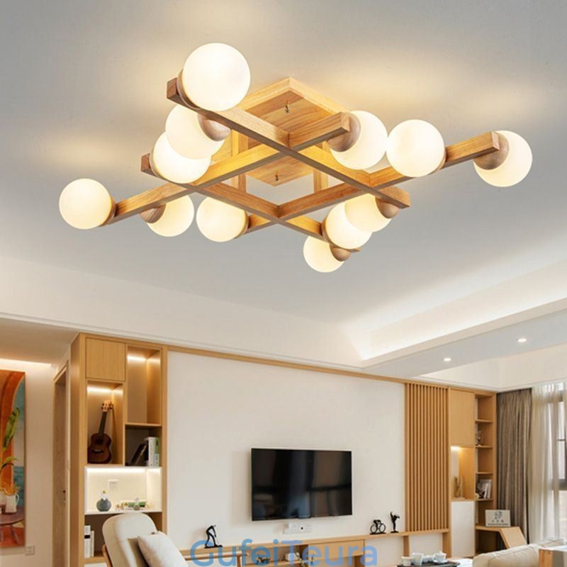 מנורת תקרה מולקולרית מעץ יפני