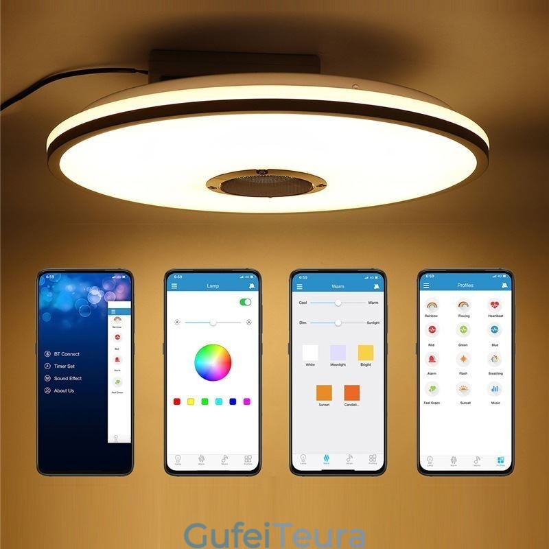 תאורת תקרה צבעונית עם פונקציית תזמון רמקול Bluetooth